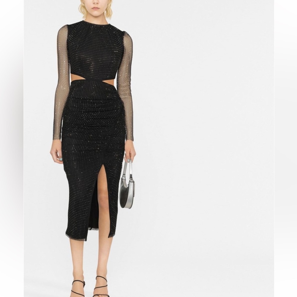 Self portrait DIAMANTÉ FISHNET MIDI DRESS